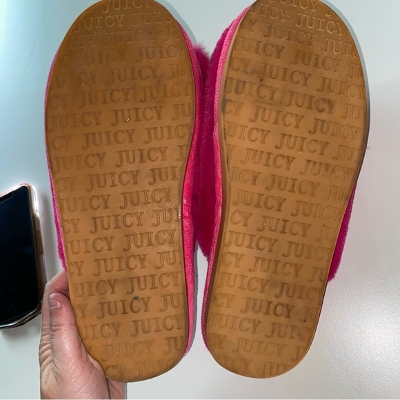 Juicy Couture Pink Fuzzy Bow Slippers New Out of Box Soft Plush House Shoes - Picture 3 of 6